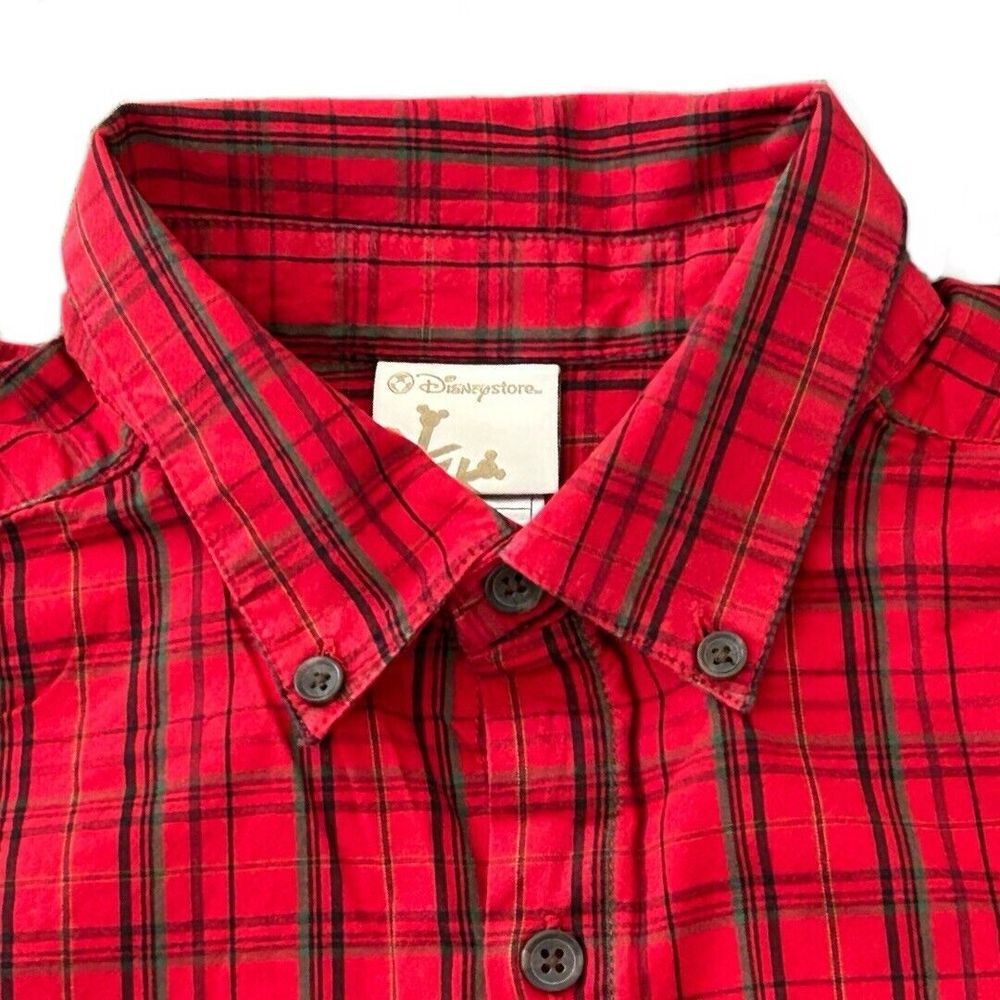 The Disney Store Mens‎ Small Red Plaid Shirt Button Up Embroidered Mickey Mouse - Picture 6 of 8